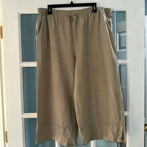 Erin London Womens Size Large Cropped Capri Pants Silk Linen Drawstring Khaki
